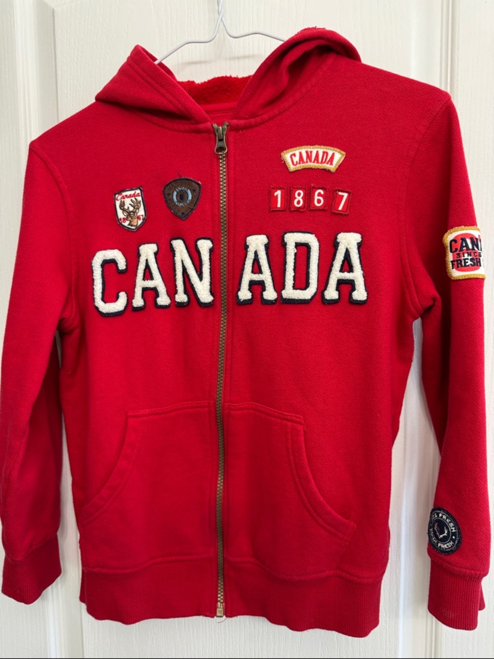 Joe Fresh Red Canada Hooded Zip Sweatshirt for Kids Size M